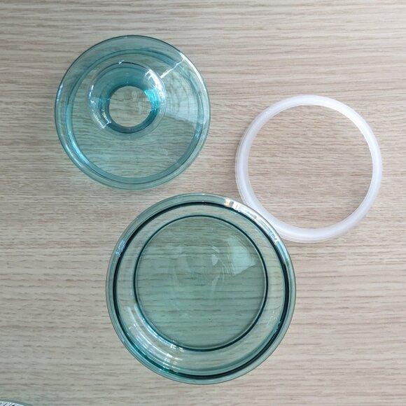 Vintage 2 LUMINARC aqua blue glass storage jars, Coastal FRENCH apothecary jars - Picture 6 of 10